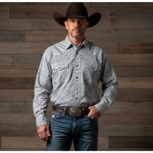Wrangler 20X Competition Advanced Comfort Blue Pearl Snap M Geometric Western